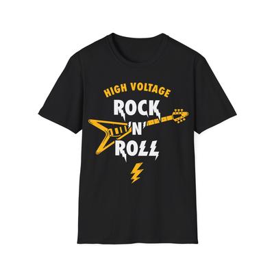 High Voltage Rock'N'Roll T-Shirt, Rockmusik-Shirt, Gitarren-Top, Klassisches Rock-Tee