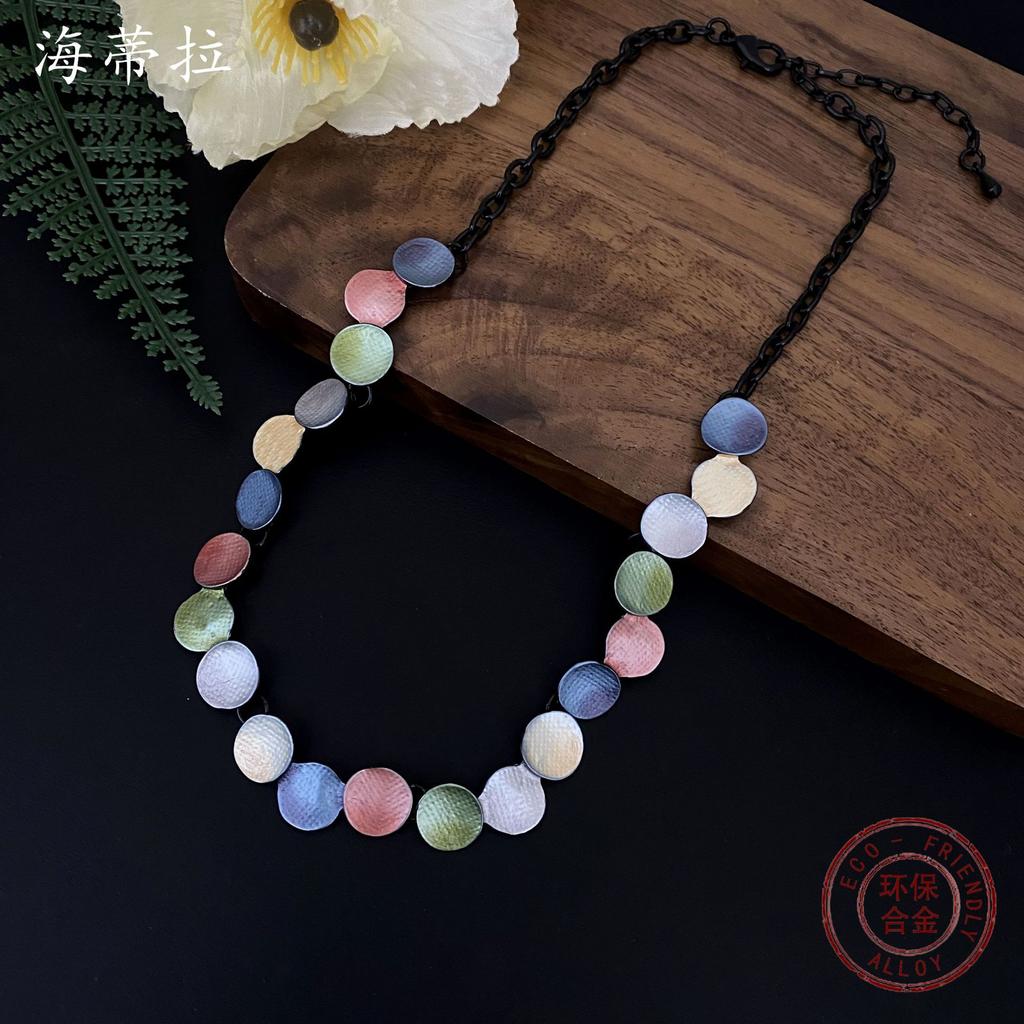 New Colored Round Polka Dot Alloy Necklace, Bohemian Fashion High Sense Ladies Versatile Necklace
