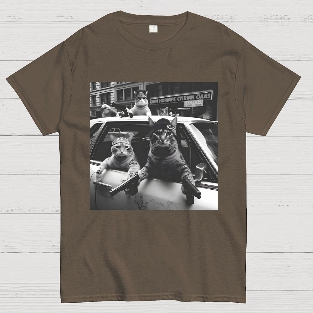 Funny Cat Gang Vintage Unisex 100% Cotton Summer Casual Cool Loose T-Shirt