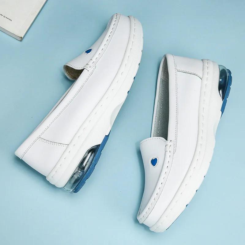 Fashion Women's Loafers White Nurse Shoes Women's Soft Sole Breathable Comfortable Without Tiring Feet New Ladies Flats Leather Shoes