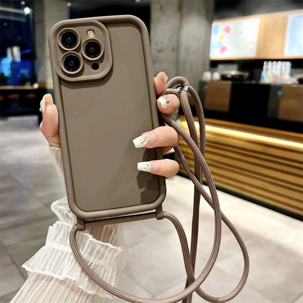 Drop-Proof Frosted iPhone 14 Pro Max Case with Crossbody Lanyard