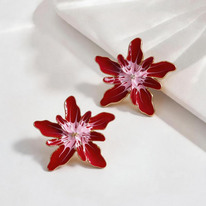 Europe and America Large Drip Oil Flower Stud Earrings for Women Luxury Floral Irregular Personality Earrings Vacation Jewelry