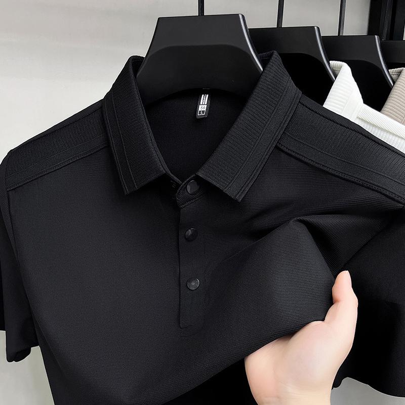 

2026 Men s Ice Silk Polo: Solid Color, Breathable, Seamless, Short Sleeve T-shirt. XL (recommend 130-145)