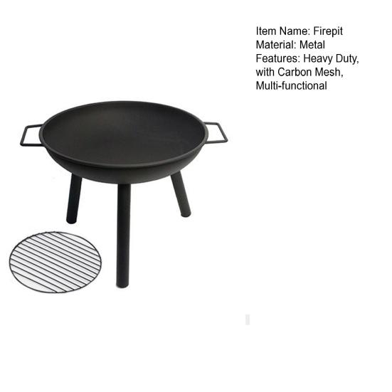 Round Firepit with Carbon Mesh Indoor Outdoor Backyard Balcony Patio Charcoal Burner Portable Detachable Brazier Heavy Duty Household Stove