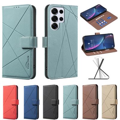 Embossed Lines Card Solt Wallet Leather Case For Samsung Galaxy S25 Ultra S24 Plus S23 FE A16 A36 A26 A56 A55 A15 A35 Book Cover