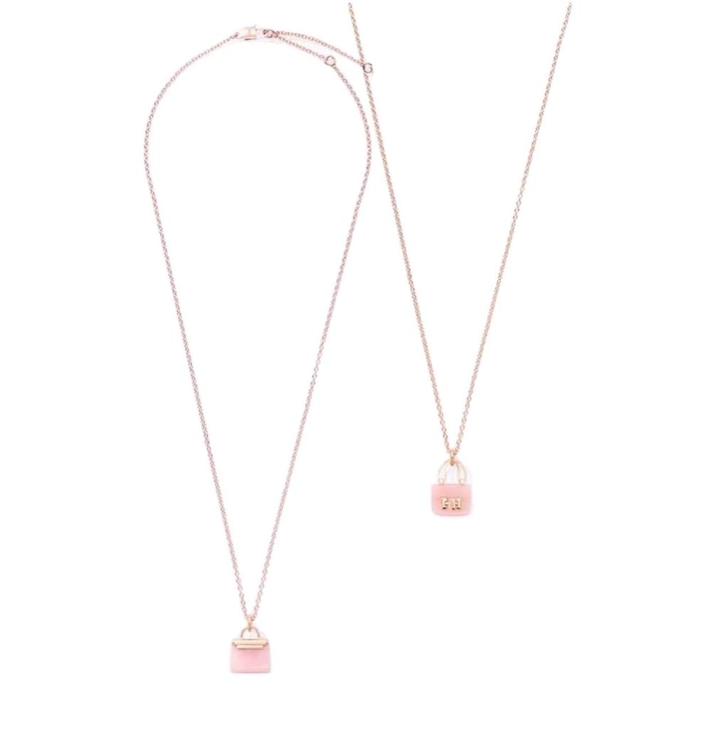Halskette mit rosa Kristallanhänger im H-Stil und Kelly-Taschen-Design