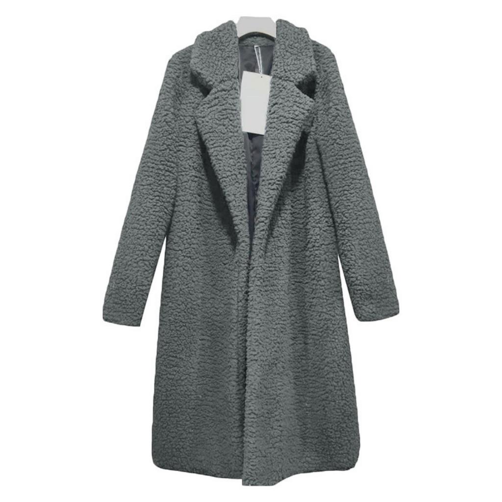 Ladies', Medium Length, Lapel, Woolen Jacket, Long Sleeved, Solid Color, Loose Fit, Casual Jacket