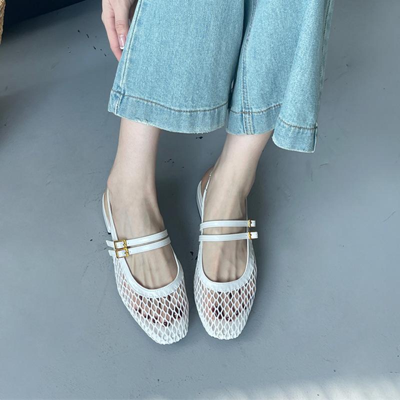 

Women s sandals summer new fishing net fashion bag head half drag flat bottom soft sole hollow women s shoes 35
