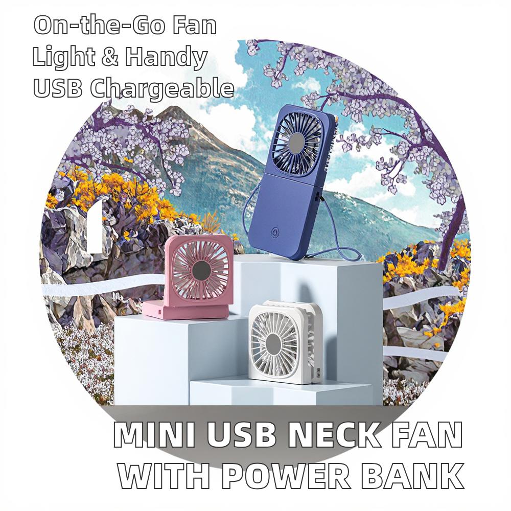 Mini Ventilatore USB Portatile 1800mAh Power Bank Ricaricabile Pieghevole Ventilatore Raffreddamento Collo Tre Velocità Leggero Indossabile Esterno