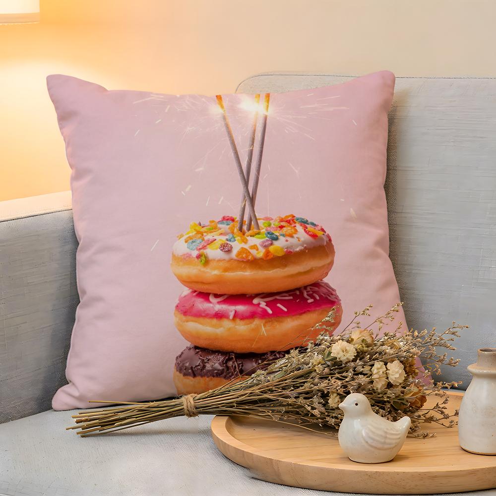 Cushion Cover Linen SkinFriendly Soft Decorative Case For Sofa Home Decor Sweet Donut Cute Anime Pillow Cover
