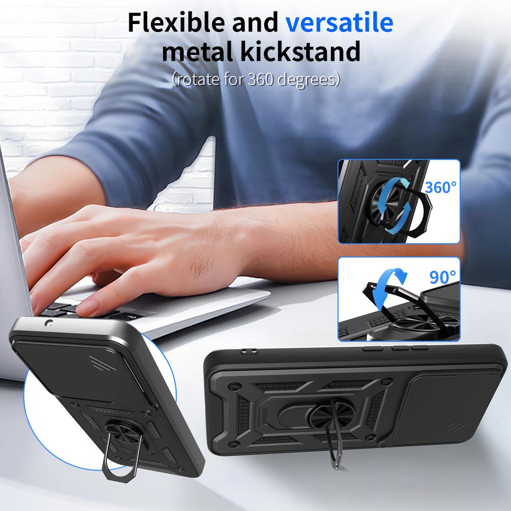 For vivo V60 5G Case with Slide Camera Lid PC+TPU Kickstand Phone Cover