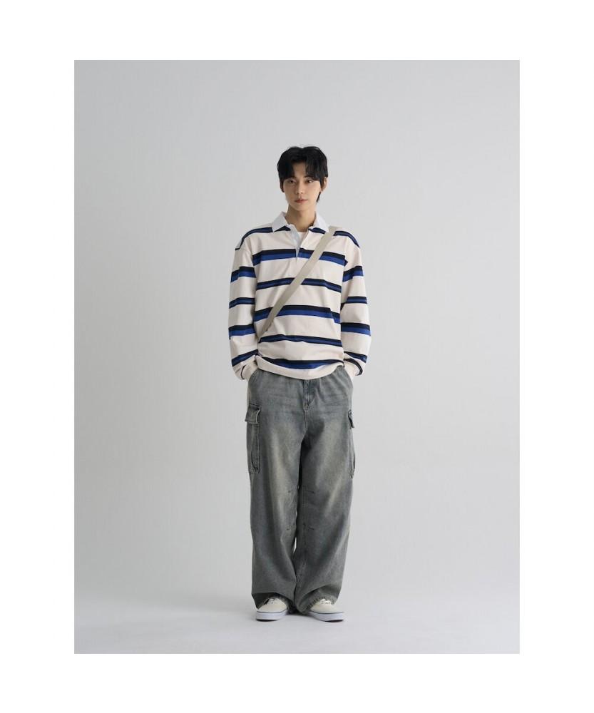 8seconds Heavy Cotton Collar Stripe Long Sleeve Tee Ivory