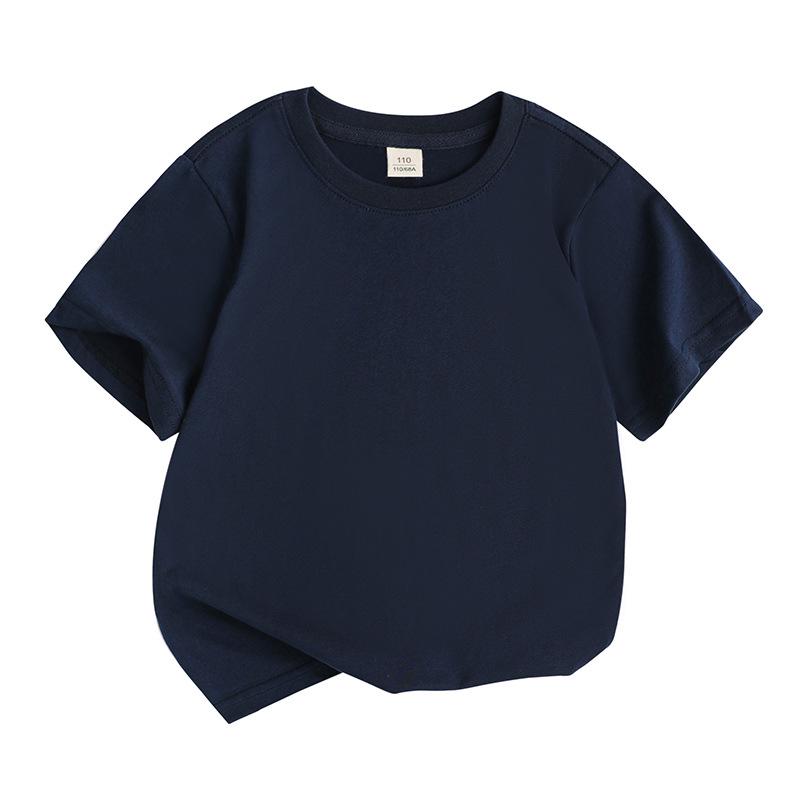 2025 New Kids' Solid Color Cotton Korean Style Loose Round Neck Sweat-Absorbent DIY Summer Short Sleeve T-Shirt
