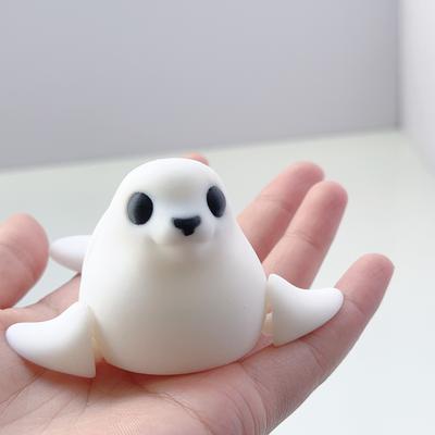3d Printing Cute And Cute White Seal Model Swinging Plastic Ornament With Movable Joints Creative Desktop Decoration Sculpture