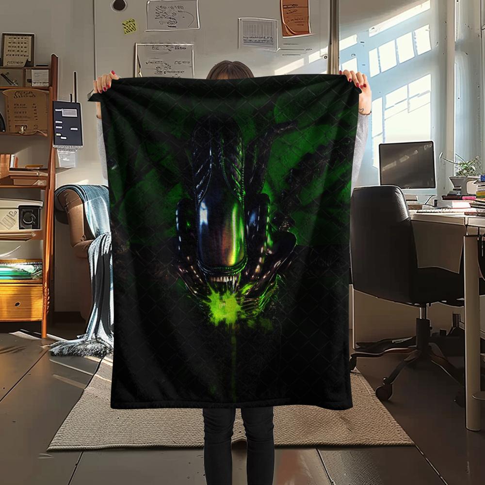 1PC Alien Print Flannel Blanket, High Quality All Seasons, Home Decor, Warmth and Comfort, Perfect for Christmas Gifts