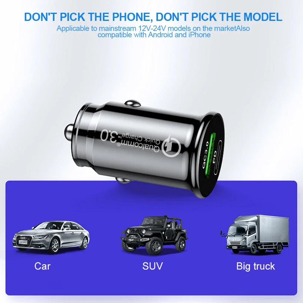 20w Qc3.0 Car Charger Fast Charging Car Lighter Type C Mobile Phone Charge For Xiaomi Iphone For Phone Charge Pd Slot