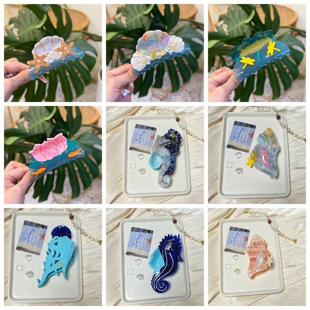 Elegant Shell Hair Claw Korean Style Geometry Shark Clip Hairpin Ocean Series Hair Claw  Girls