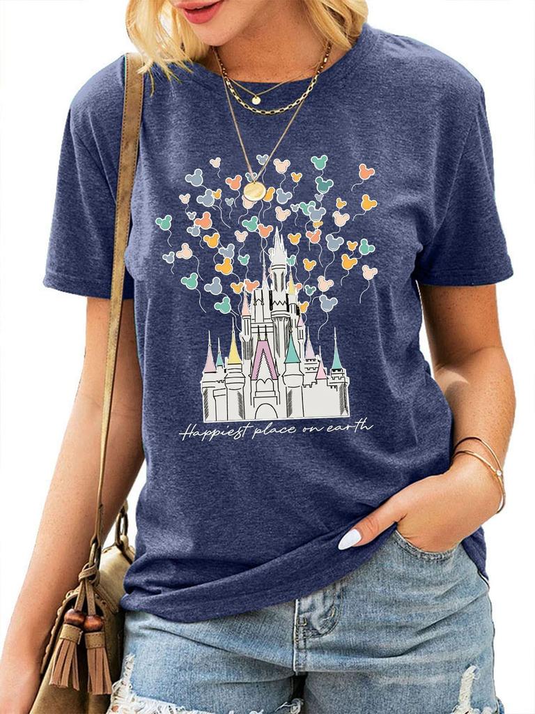 Women's top cat D print short-sleeved shirt apricot comfortable and casual