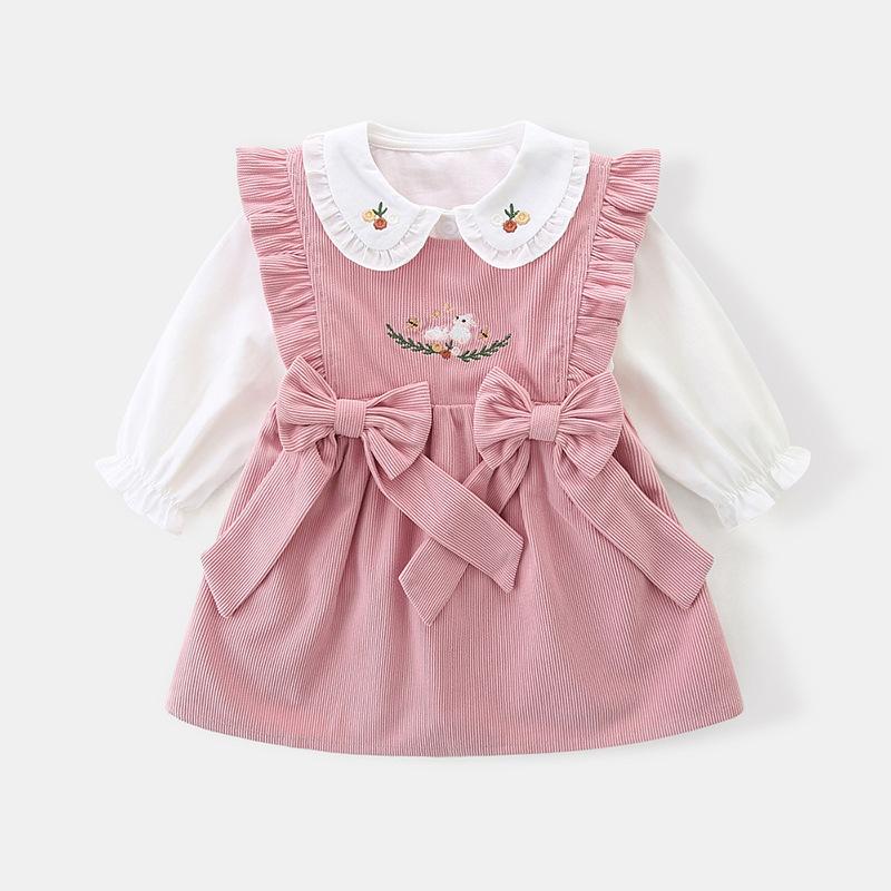 

Повседневный двухпредметный комплект для девочки на весну/осень: Модная и стильная детская одежда для младенцев и малышей 2025. Tag 110 розовый