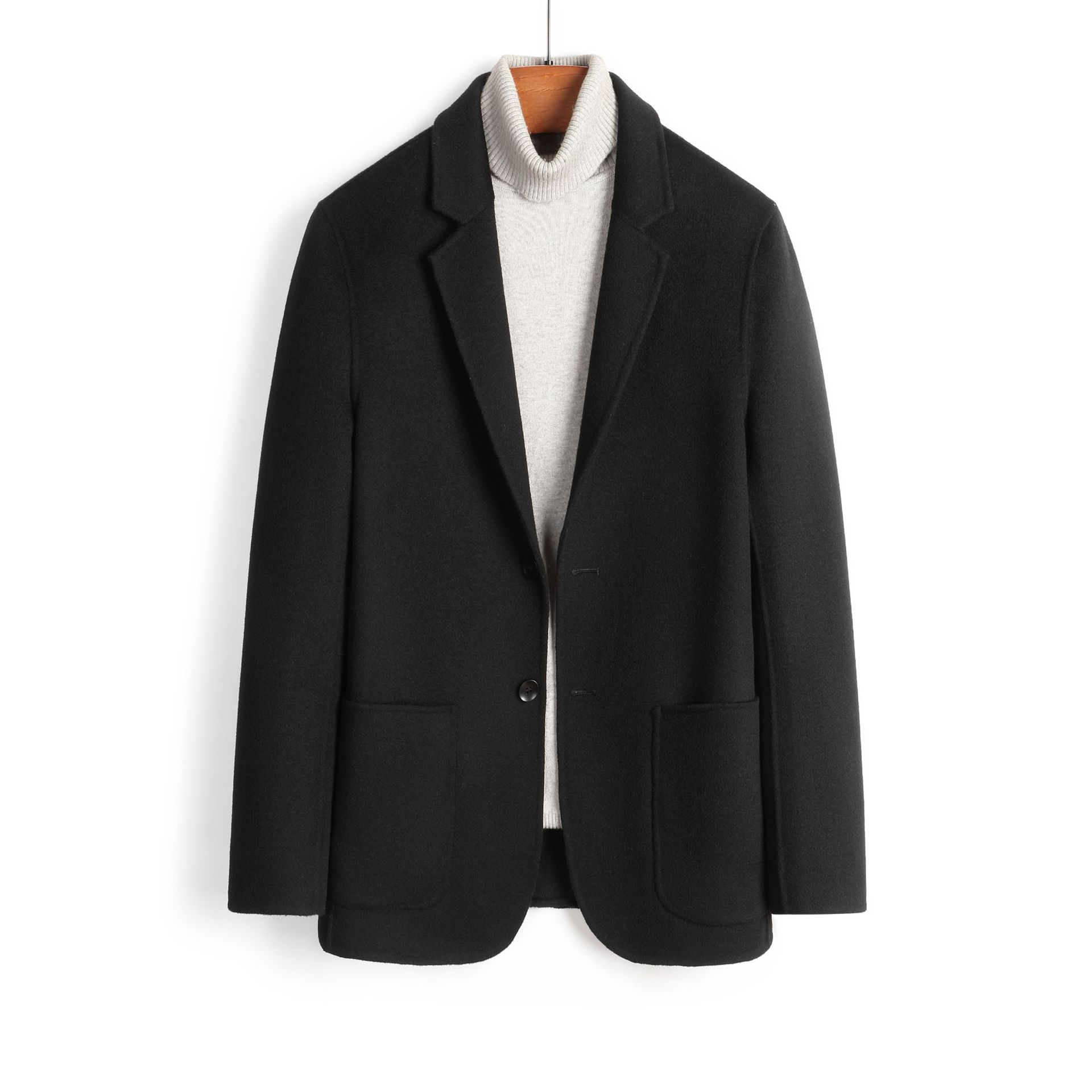 

Весна и осень 100% шерстяной костюм высокого класса короткий безналичный костюм мужской корейский вариант двухстороннее шерстяное пальто 4XL чёрный