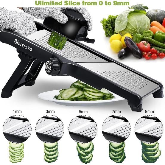 Mandoline Slicer for Kitchen, Vegetable Mandolin Slicer Julienne, Adjustable Thickness by One-Knob Control, with Safety Gloves