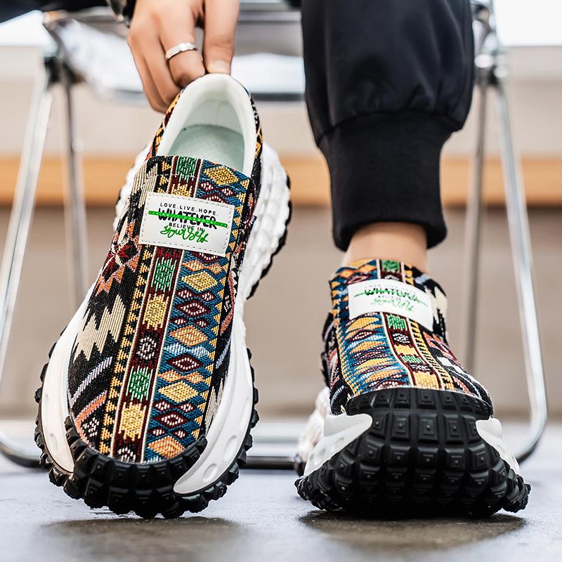 Men's shoes one-pedal summer platform canvas running sports shoes men's teenagers wear-resistant tire sole dad shoes
