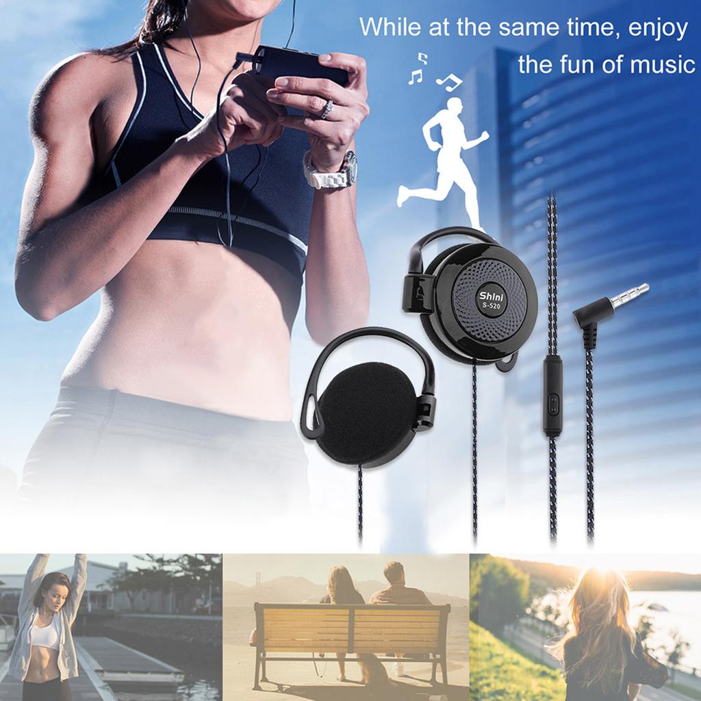 SHINI S520 3.5mm Wired Headset Ear Hook Headsets Stereo Game Sports Headphone with Mic for Phone