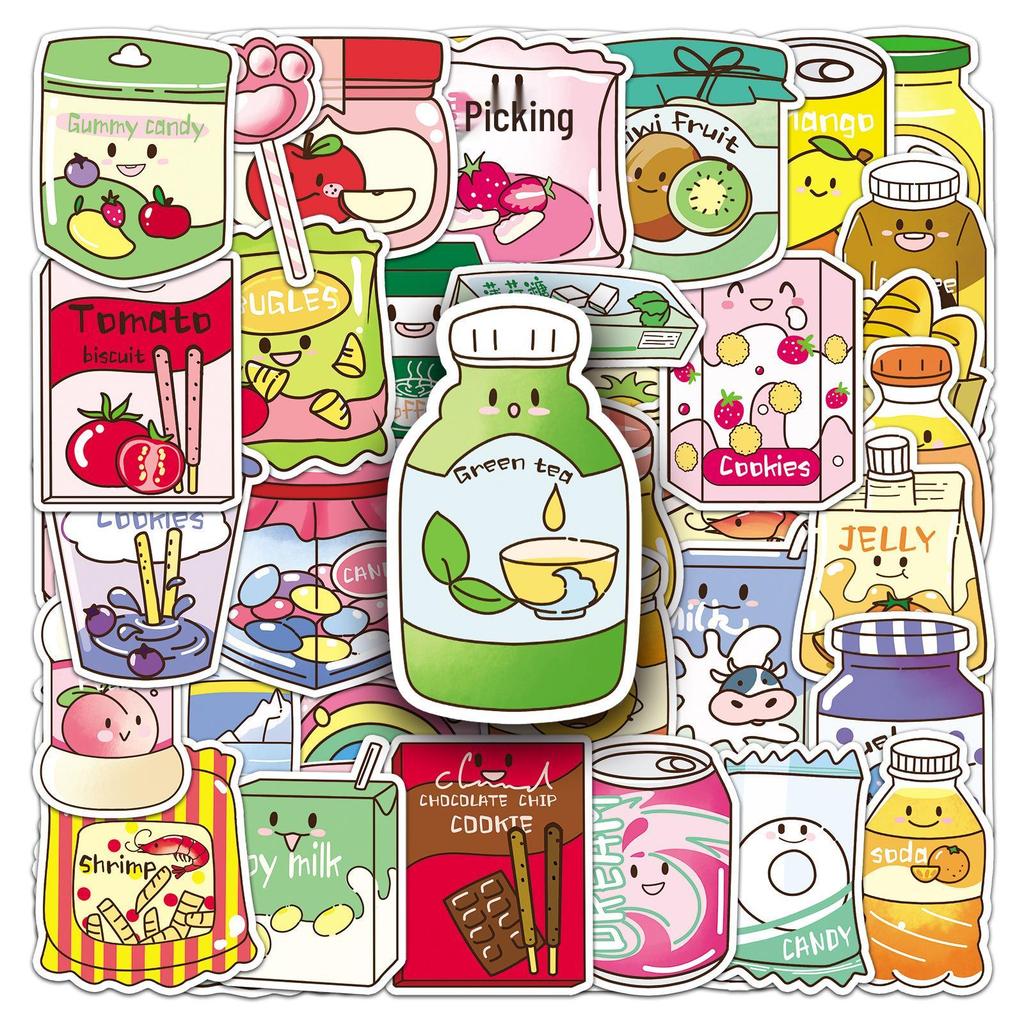 50 Cute Hand-drawn Snack Stickers for Water Bottles & Phone Cases