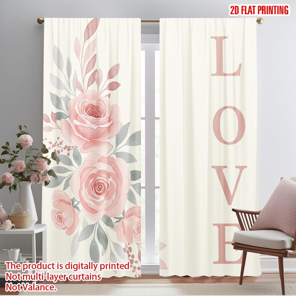

2pcs 2D flat printing Curtains Pink Roses Love Polyester Without Electricity Holiday Decorations for room decor aesthetic 52.50×116.00 CM 2pcs