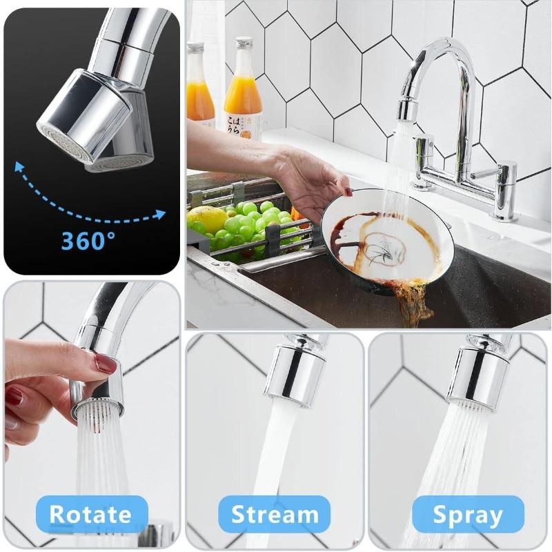 Kitchen Bridge Mixer Taps with 360° Swivel Spout, 2 Hole Sink Mixer Taps Dual Levers Faucet, 180 mm Centers Deck Mounted Chrome Sink Tap 2 Function