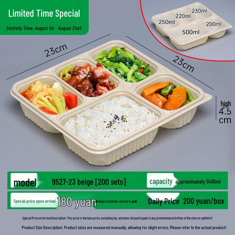 Disposable 5-Compartment Takeout Lunch Boxes