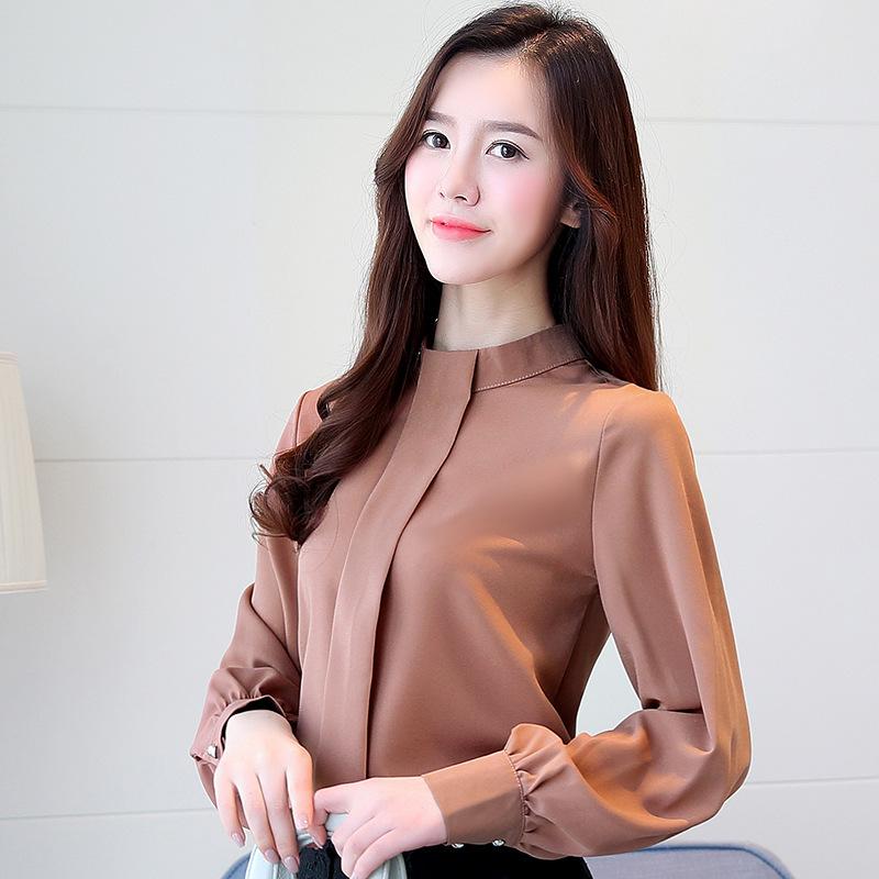 

QICED Весенняя коллекция: Женский топ базового слоя большого размера свободного кроя, рубашка со стойкой, универсальная женская шифоновая блузка с длинным рукавом XXXL хаки