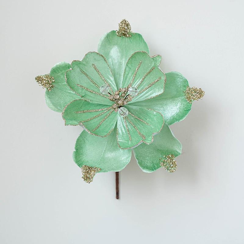 22CM Glitter Accents Flower Floral Decor Eco-Friendly Fabric Reusable Fabric Elegant Simulated Christmas Flowers Holiday Staging