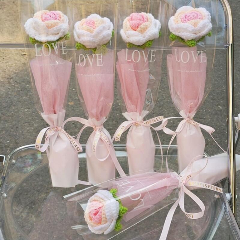 Weaving Flowers Carnations Mother's Day Small Flower Bundle for Girlfriend Knitted Finished Yarn Teacher's Day Gift for Teacher