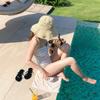 New Korean ins black and white polka dots hanging neck and small breasts gathering backless belly covering and thin one-piece swimsuit suspenders