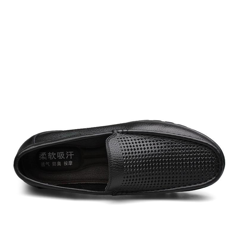 Fashion Genuine Leather Men's Casual Shoes Hollow Hole Business Loafers Men Mocassin Comfortable Slip-On Walking  Driving Shoes Men San