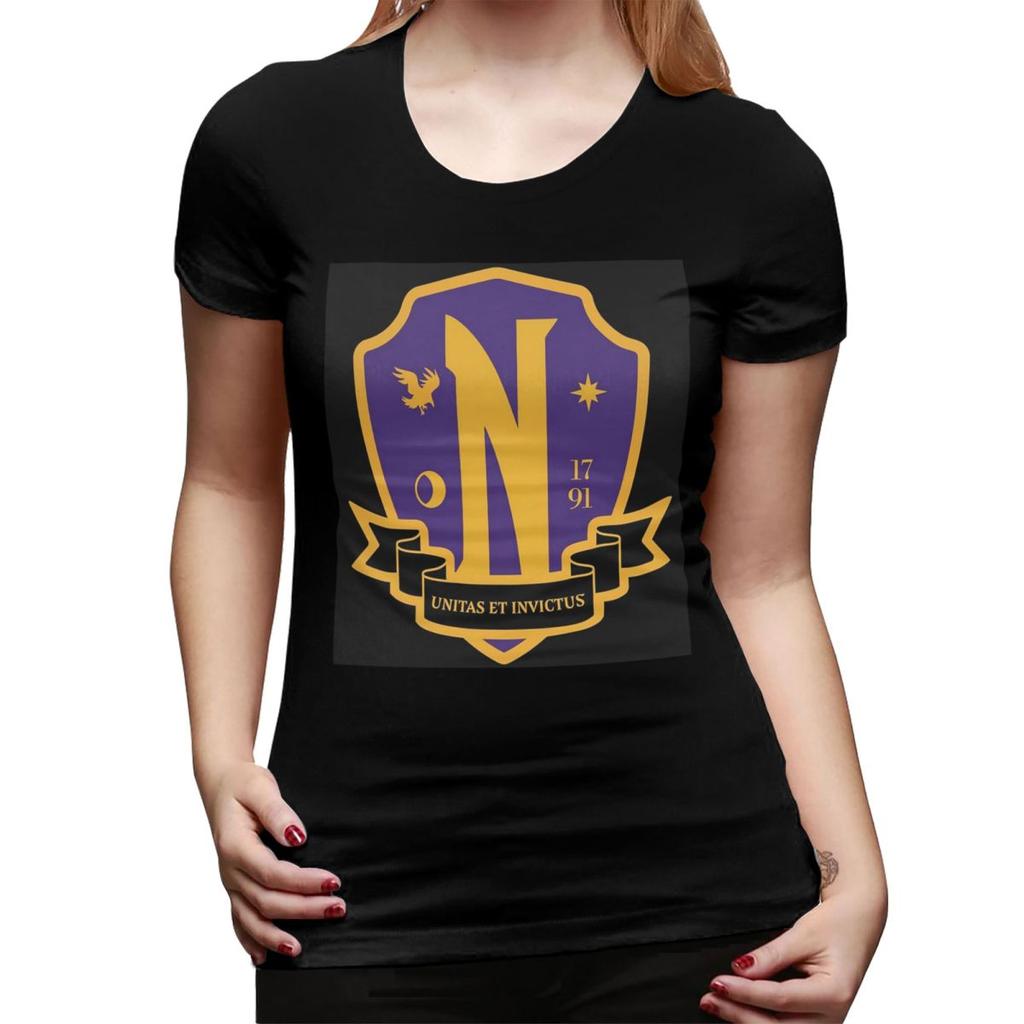 Nevermore Academy Crest clean TShirt for Women Crew Neck Streetwear T Shirts Womens Tees Short Summer Clothes Tops
