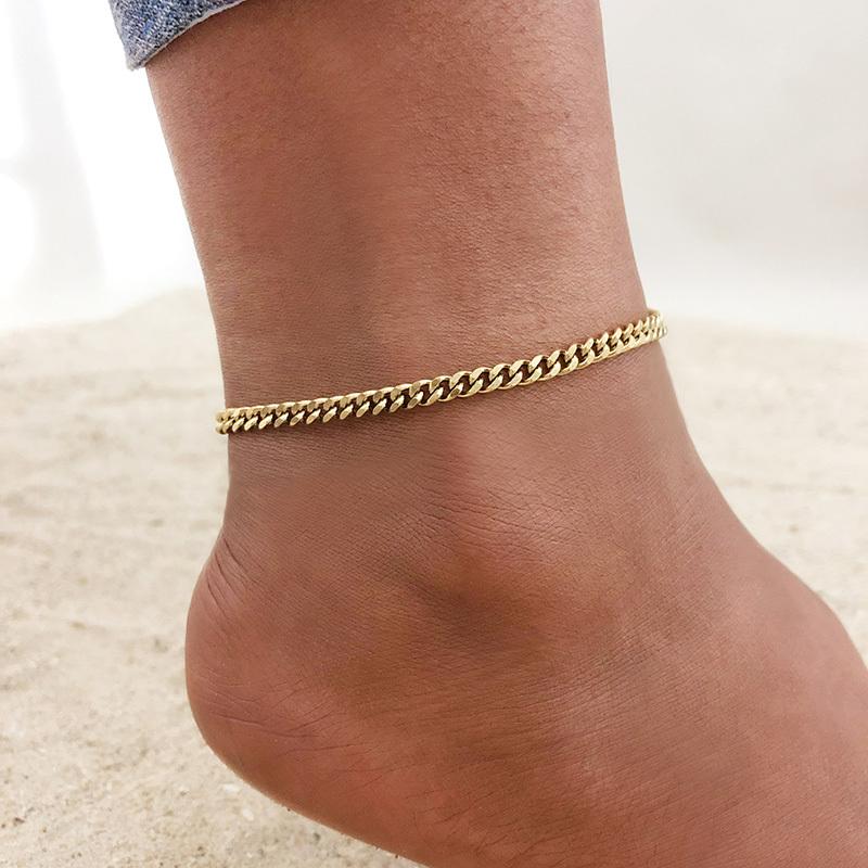 1/2/3pcs/set Gold Color Stainless Steel Chain Anklets for Women, Leg Ankle Holidays Beach Foot Jewelry,  Female Accessories
