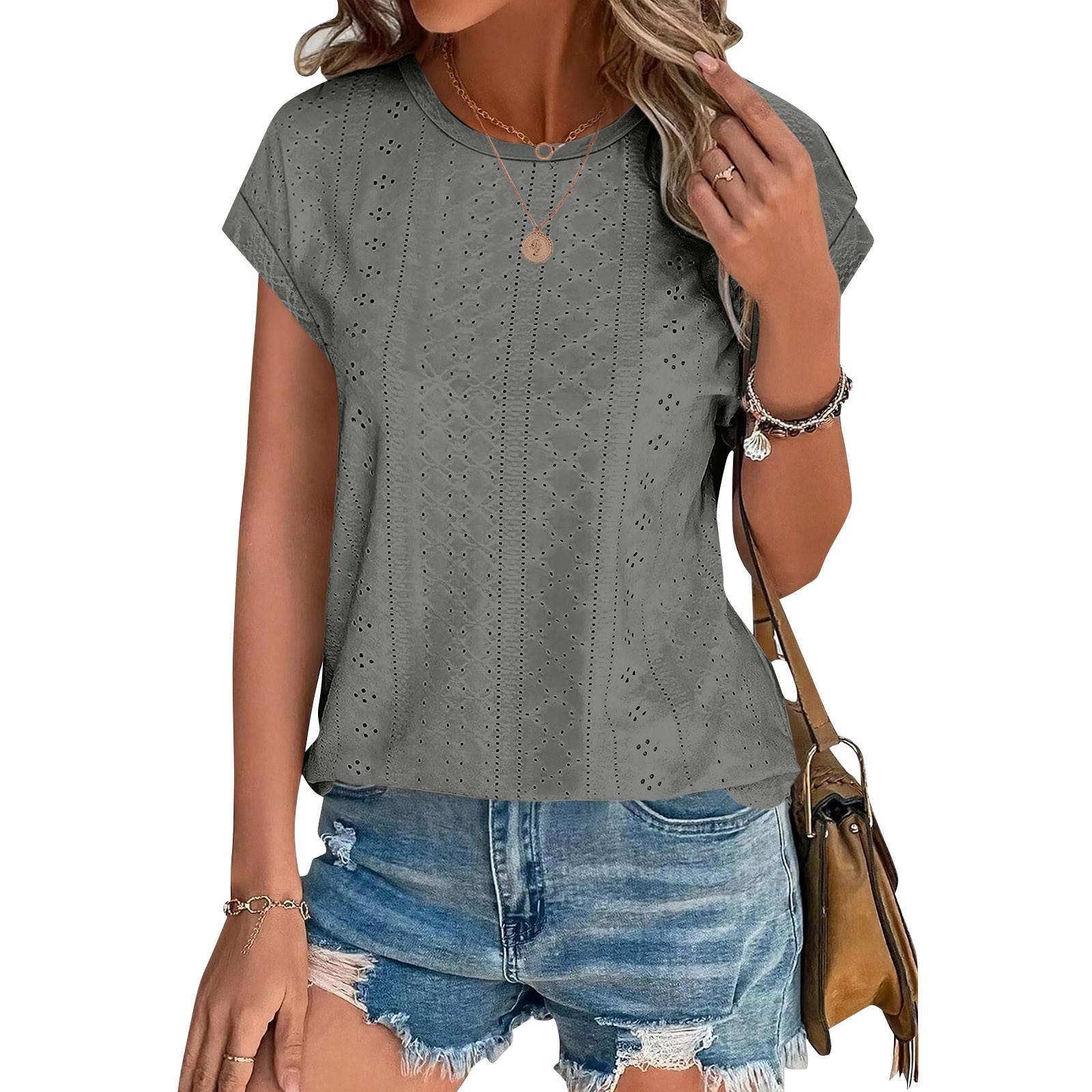 

Женские топы, футболки с коротким рукавом, блузки с принтом, нарядные повседневные ажурные вышивки, летняя модная одежда L