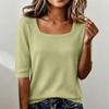 Women's Ribbed Half Sleeve T Shirt Square Neck Stretchy Slim Fit Basic Soft Lightweight Casual Top for Layering or Everyday Wear