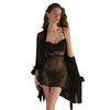 Women's Plus Size Lace Sheer Backless Cami Sleep Dress with Robe Costume Set