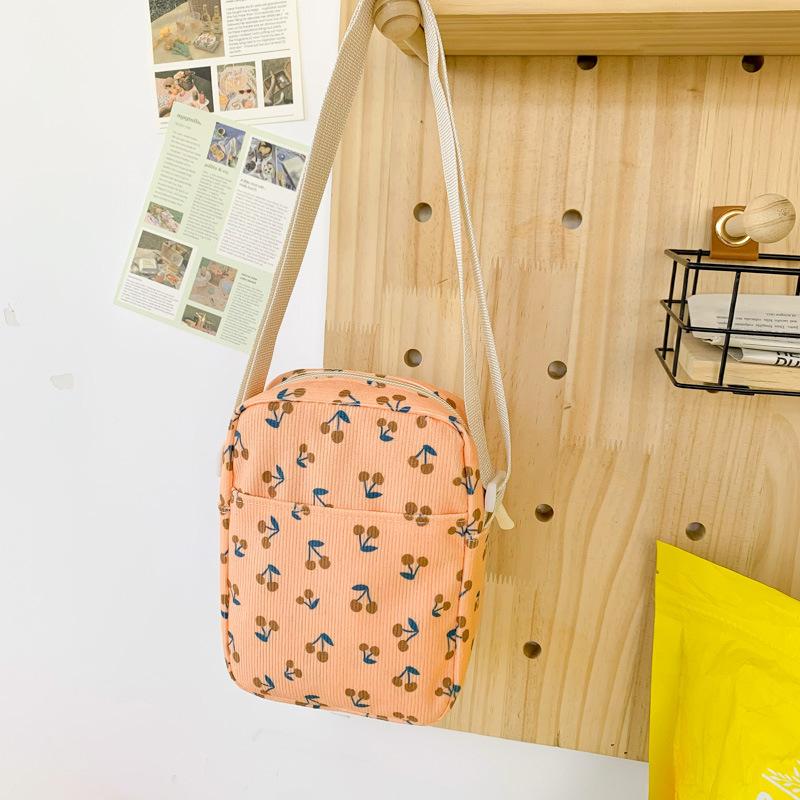 This year's popular corduroy small square bag women's shoulder crossbody cherry bag fashionable versatile small backpack travel bag