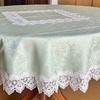Vivienne Round Green Brilliant Triken Series Embroidered Lace Round Table Runner WK2510N2 (Vivienne) [150cm Tablecloth, & White]