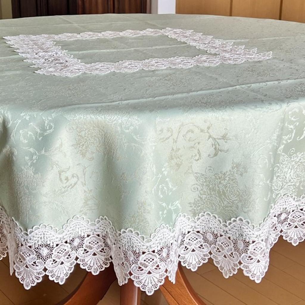 Vivienne Round Green Brilliant Triken Series Embroidered Lace Round Table Runner WK2510N2 (Vivienne) [150cm Tablecloth, & White]