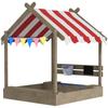 House-Designed Wooden Sandbox, Outdoor Sandpit, with Blackboard, Toys, Sink, Seats, Flags, for Ages 3-7 Years - Grey