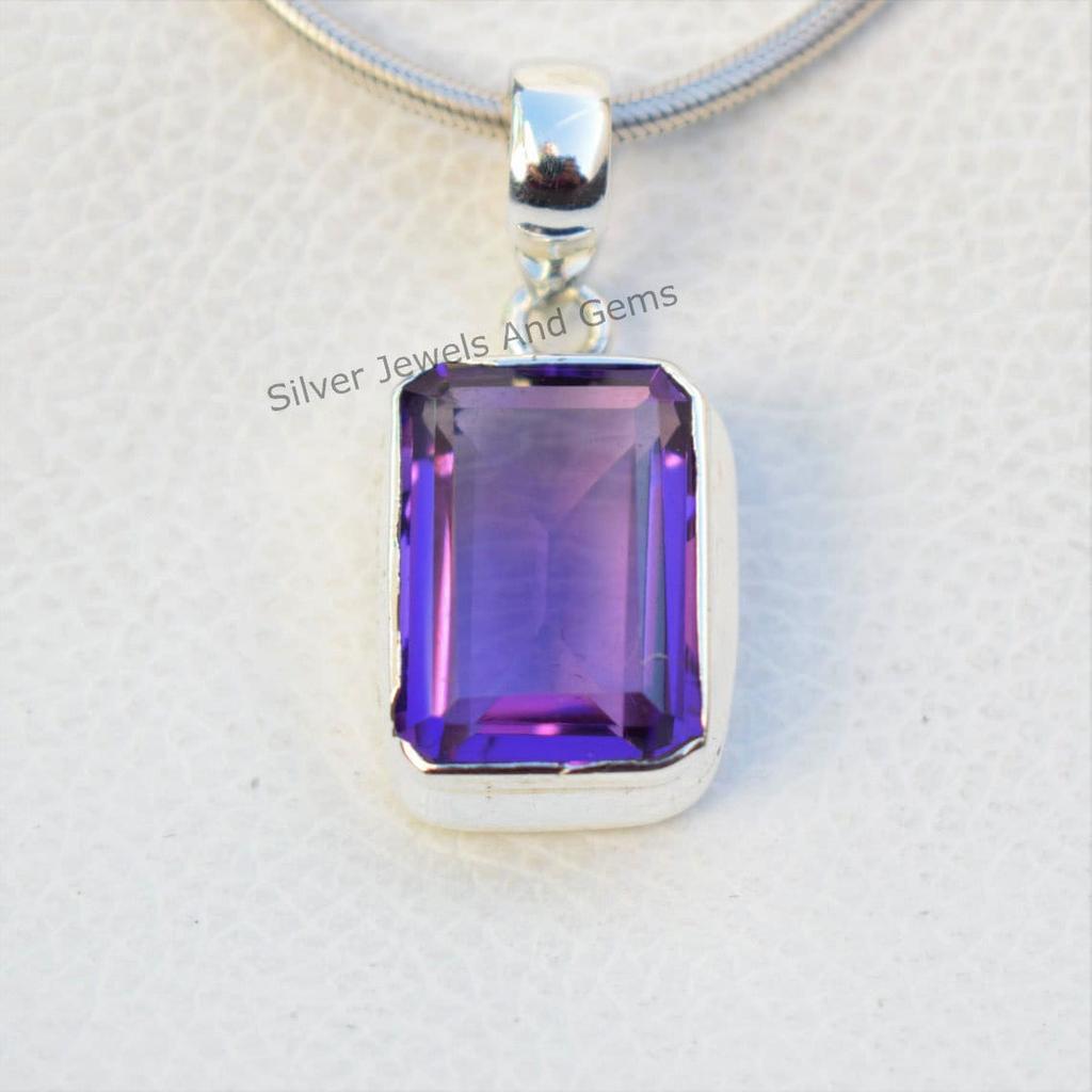 Natural Amethyst Pendant, Handmade Silver Pendant, 925 Sterling Silver Pendant, Rectangle Pendant, Anniversary Pendant, Gemstone Pendant