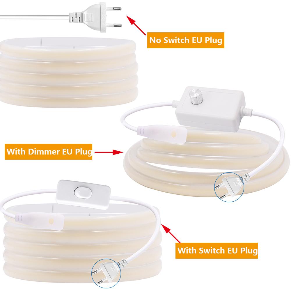 BMW 220V Dimmable COB LED Neon Strip Light Dimmer Switch Plug Kit Waterproof 288 LED Flex Tube Lamp Hight Bright Warm/Natural White