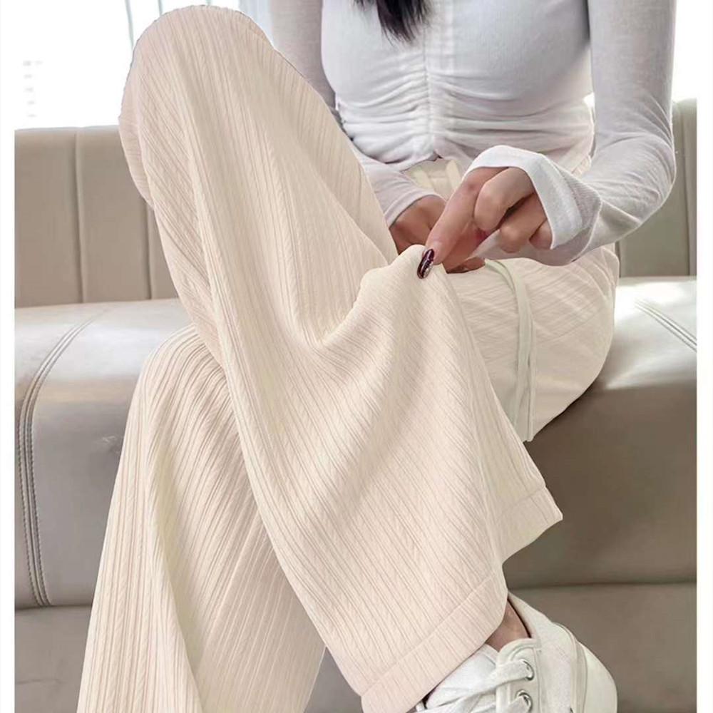 

Women s Wide-leg Pants High-waisted Pants Spring Thin Draping Long Pants High-elastic Straight-leg Pants One Size бежевий