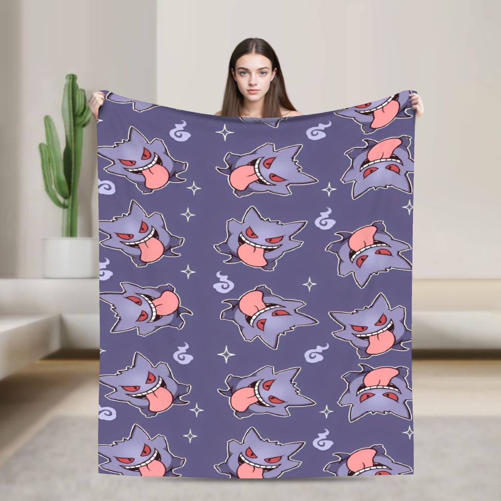 Anime Gengar Dark Pattern Blankets Quality Warm Pokemoned Throw Blanket Spring Decorative Bedroom Print Bedspread