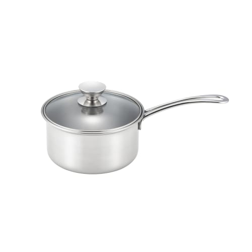 Maruyama Lucente Saucepan, 16cm, 1.8L, Glass Lid, LU-16K, Induction and Gas Stove Compatible, Stainless Steel, Made in Japan, Tsubame-Sanjo